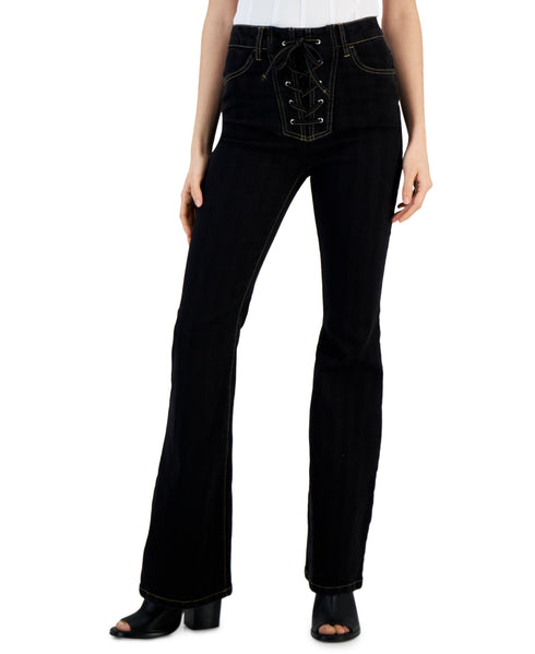 Juniors' High-Rise Lace-Up Flared Jeans